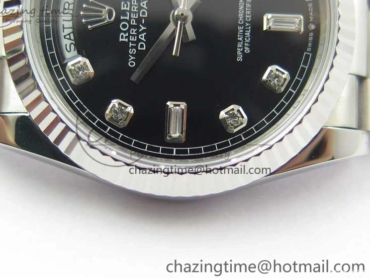 0415 TopPick Day-Date 36 SS 128239 Bp Maker Best Edition Black Dial Crystral Markers on President Bracelet 3149